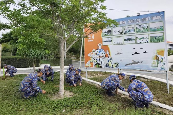Chăm sóc bồn hoa đơn vị.