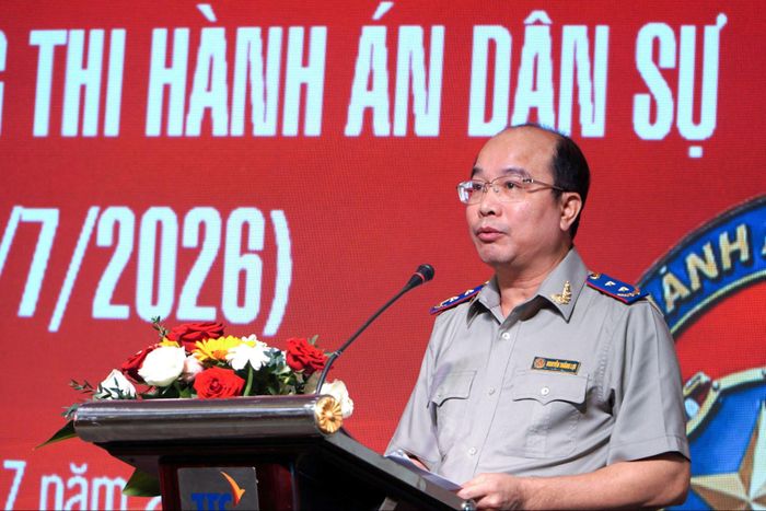 Ông Nguyễn Thắng Lợi, Cục trưởng Cục Quản lý Thi hành án dân sự phát biểu tại buổi lễ