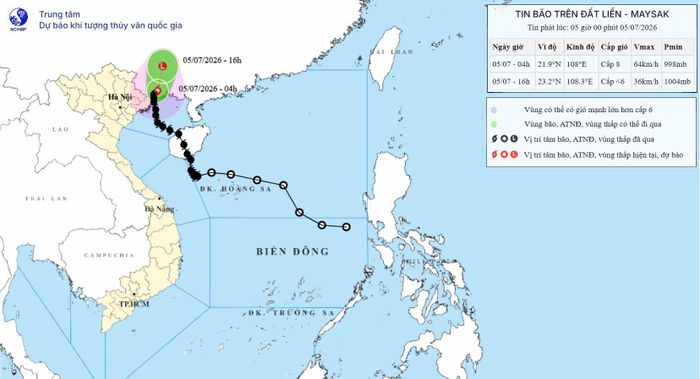 Đường đi của bão số 1 lúc 5h sáng 5-7. Nguồn: Nchmf