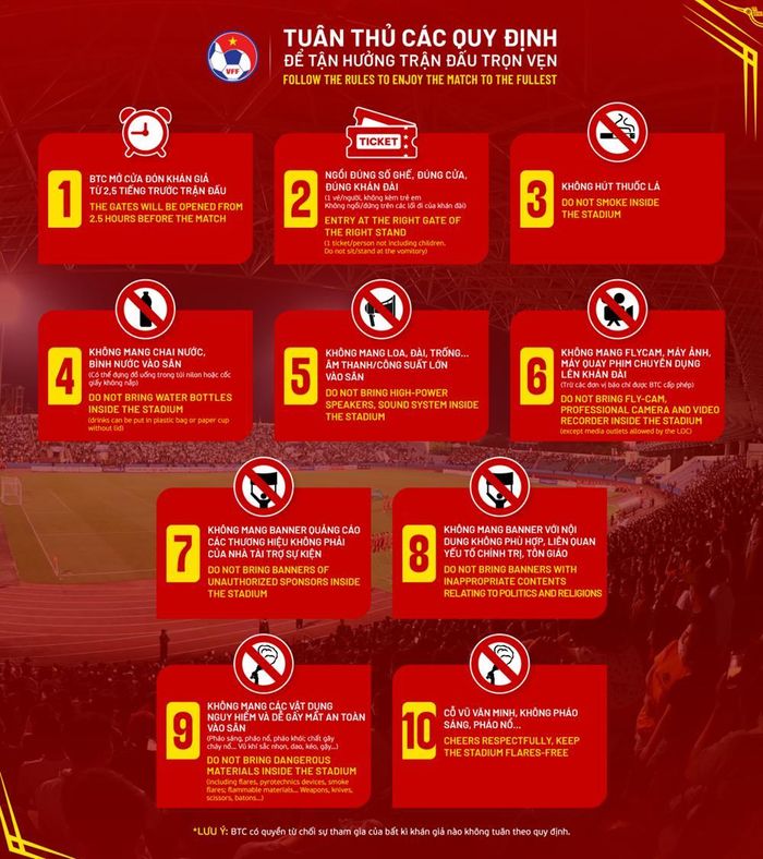 VFF khuyến cáo người hâm mộ tuân thủ các quy định