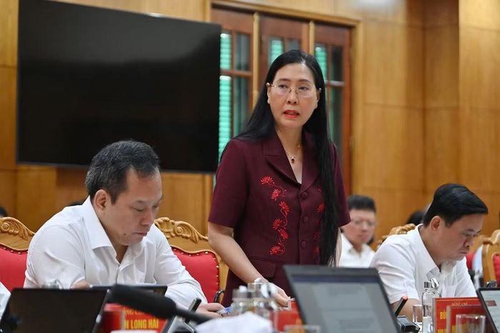 Phó trưởng Ban Tổ chức Trung ương Bùi Thị Quỳnh Vân tham gia ý kiến tại hội nghị. (Ảnh: THỦY NGUYÊN)