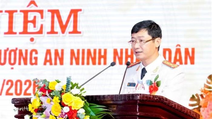 Đại tá Trần Ngọc Tuấn, Phó Giám đốc Công an tỉnh Nghệ An phát biểu tại lễ kỷ niệm.