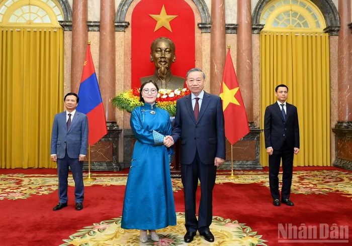 Tổng Bí thư, Chủ tịch nước Tô Lâm với Đại sứ Mông Cổ Hulan Ganbaatar. (Ảnh: ĐĂNG KHOA)