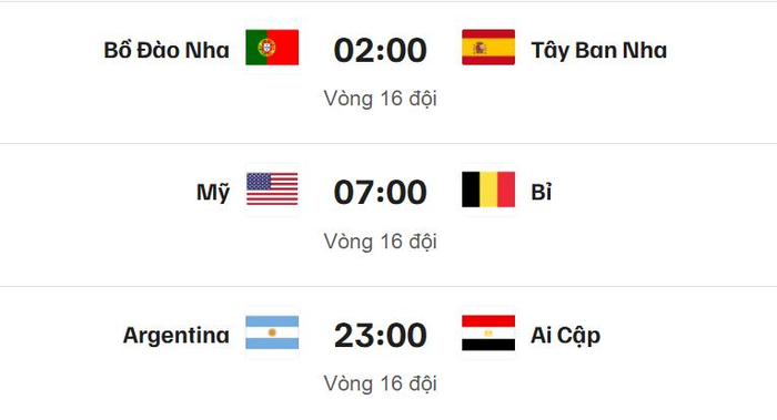 Lịch thi đấu World Cup 2026 ngày 7-7. Ảnh chụp màn hình