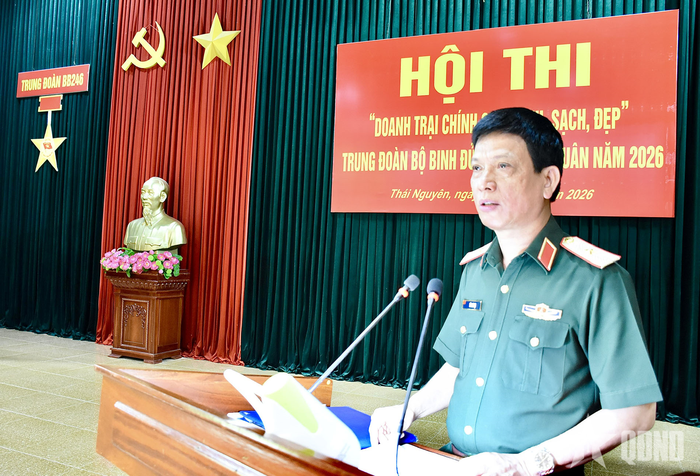 Thiếu tướng Hà Như Lợi, Phó chủ nhiệm Tổng cục Hậu cần - Kỹ thuật phát biểu chỉ đạo hội thi. 