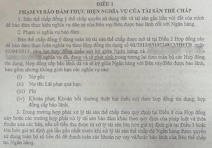  Nội dung hợp đồng thế chấp.