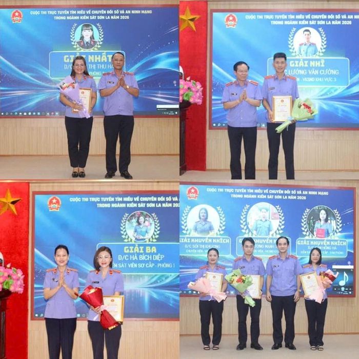 Các đồng chí Lãnh đạo VKSND tỉnh trao giải Nhất, Nhì, Ba, Khuyến khích cho các cá nhân đạt giải trong Cuộc thi.