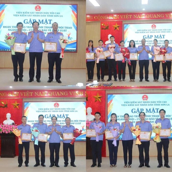 Các đồng chí Lãnh đạo VKSND tỉnh tặng Giấy khen cho các cá nhân đạt Huy chương tại Hội thao.