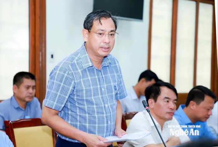 Đồng chí Nguyễn Xuân Dinh - Chủ tịch UBND xã Quỳnh Lưu phát biểu tại cuộc làm việc. Ảnh: Thành Duy