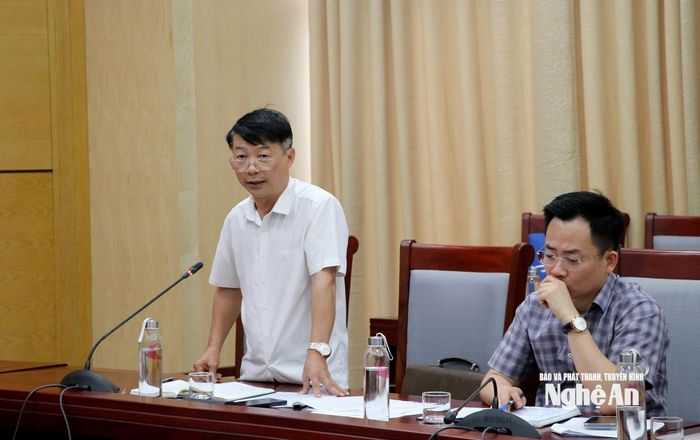Phó Giám đốc Sở Tài chính Nguyễn Tiến Dũng phát biểu tại cuộc họp. Ảnh: Thái Dương