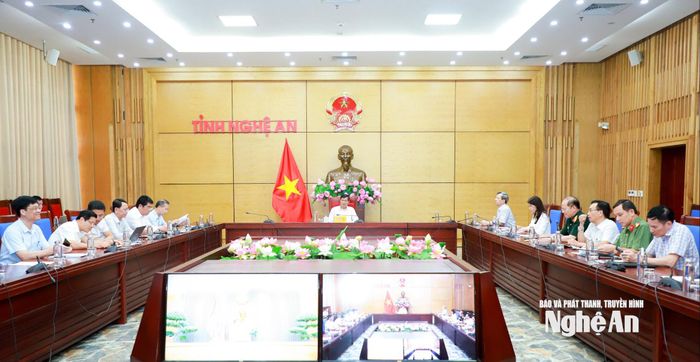 Quang cảnh hội nghị tại điểm cầu UBND tỉnh Nghệ An. Ảnh: Thành Duy