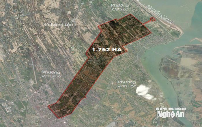 Ranh giới lập quy hoạch phân khu Đại lộ Vinh - Cửa Lò và khu vực hai bên. Ảnh: Thái Dương