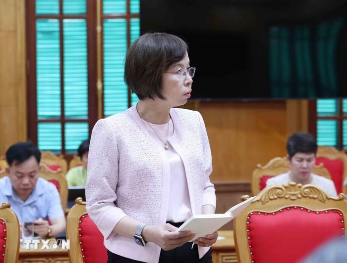 Đồng chí Vũ Việt Trang, Ủy viên Ban Thường vụ Đảng ủy các cơ quan Đảng Trung ương, Bí thư Đảng ủy, Tổng Giám đốc Thông tấn xã Việt Nam phát biểu tại hội nghị. (Ảnh: Phương Hoa/TTXVN)
