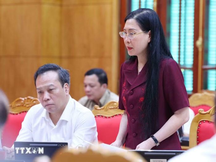 Đồng chí Bùi Thị Quỳnh Vân, Ủy viên Trung ương Đảng, Phó Trưởng Ban Tổ chức Trung ương phát biểu tại hội nghị.(Ảnh: Phương Hoa/TTXVN)