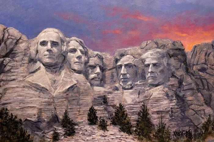 Một phác thảo cụm tượng huyền thoại trên Mount Rushmore được bổ sung thêm ông Trump.