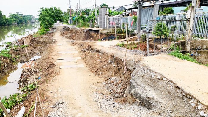 Hiện trạng tuyến sạt lở bờ Bắc kênh Đòn Dong tại xã Phú Hòa.