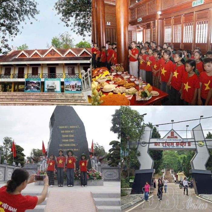 Các em học sinh tham quan Nhà tưởng niệm Chủ tịch Hồ Chí Minh tại Đồi E2.