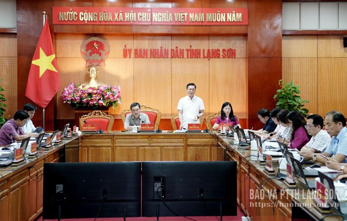 Đồng chí Đinh Hữu Học, Ủy viên Ban Thường vụ Tỉnh ủy, Phó Chủ tịch Thường trực UBND tỉnh phát biểu tại cuộc họp