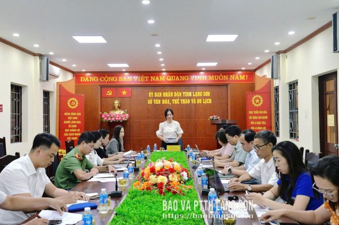 Lãnh đạo Sở Văn hóa, Thể thao và Du lịch tỉnh phát biểu tại cuộc họp