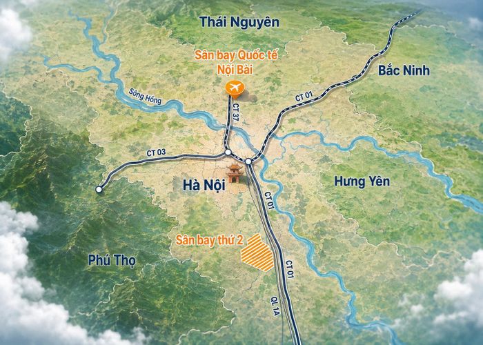 Vị trí xây dựng sân bay thứ 2 Vùng Thủ đô. Ảnh minh họa