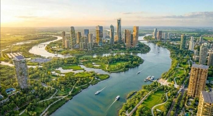 Phối cảnh tái thiết một khu vực trong đồ án quy hoạch Thủ đô Hà Nội tầm nhìn 100 năm. (Nguồn: UBND TP Hà Nội).