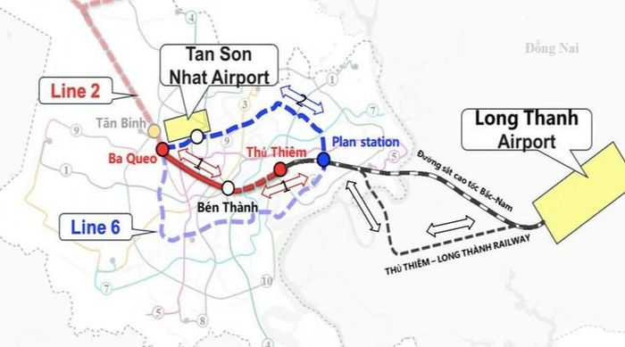 Metro số 6 giai đoạn 1 là một đoạn tuyến nằm trong 4 hành lang đường sắt đô thị kết nối giữa hai sân bay Tân Sơn Nhất - Long Thành (Ảnh: MAUR).