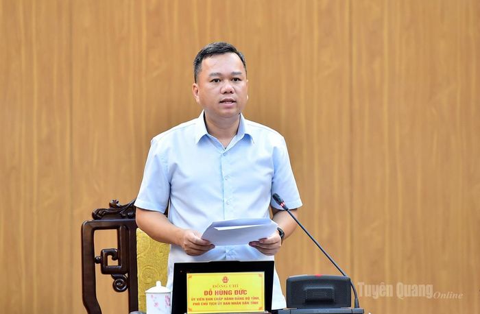 Đồng chí Đỗ Hùng Đức, Phó Chủ tịch UBND tỉnh phát biểu tại hội nghị.