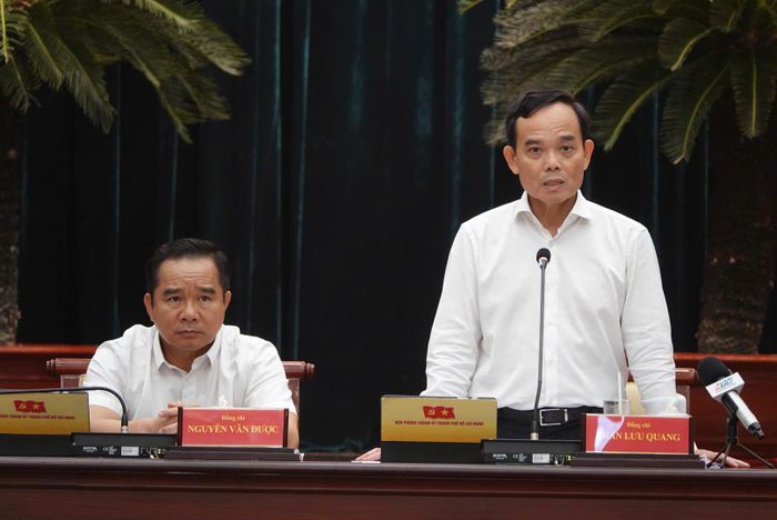 Bí thư Thành ủy TP.HCM Trần Lưu Quang phát biểu tại hội nghị.