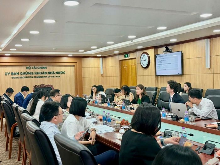 Các chuyên gia OECD trao đổi tại cuộc họp. Ảnh: SSC