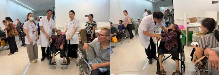 Các thầy thuốc Bệnh viện Bạch Mai cùng Trung tâm y tế xã Liêm Tuyền thăm khám sức khỏe cho bệnh nhân. Ảnh: Bệnh viện Bạch Mai
