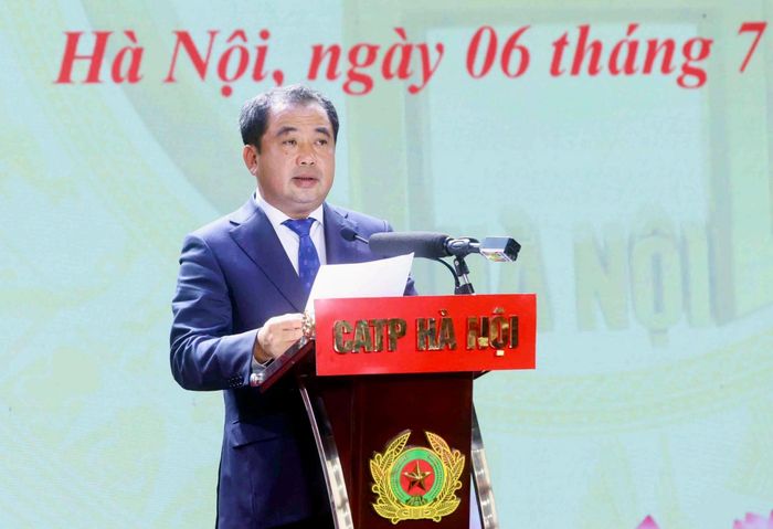 Bí thư Thành ủy Hà Nội Trần Đức Thắng phát biểu tại buổi lễ. Ảnh Quang Thái