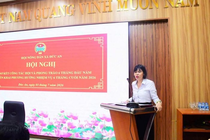 Đồng chí Phạm Thị Thúy, Phó Bí thư Thường trực Đảng ủy xã Đức An phát biểu chỉ đạo tại hội nghị