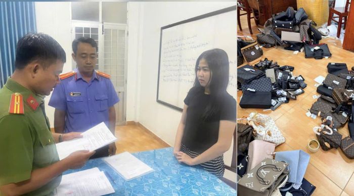 Cơ quan cảnh sát điều tra Công an tỉnh An Giang tống đạt quyết định khởi tố bị can, đối với Trần Thị Thanh Nguyên. (Ảnh: Công an An Giang)