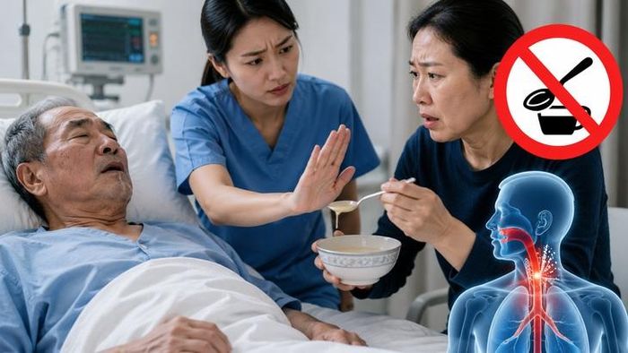 Nếu người bệnh yếu liệt, nói khó, lơ mơ hoặc ho sặc, không nên tự cho ăn uống khi chưa được đánh giá khả năng nuốt