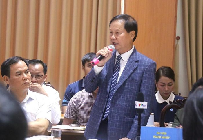 Ông Phùng Quốc Mẫn, Chủ tịch Hội Mỹ nghệ và Chế biến gỗ TP. Hồ Chí Minh tham luận tại hội nghị. Ảnh: Hứa Chung - TTXVN