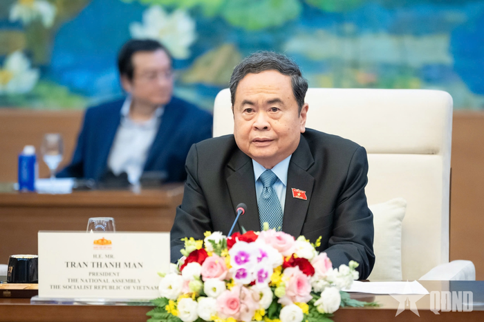 Chủ tịch Quốc hội Trần Thanh Mẫn phát biểu tại cuộc tiếp. Ảnh: VĂN QUỐC