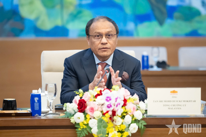 Tổng Chưởng lý Malaysia Tan Sri Mohd Dusuki Mokhtar phát biểu tại cuộc tiếp. Ảnh: VĂN QUỐC