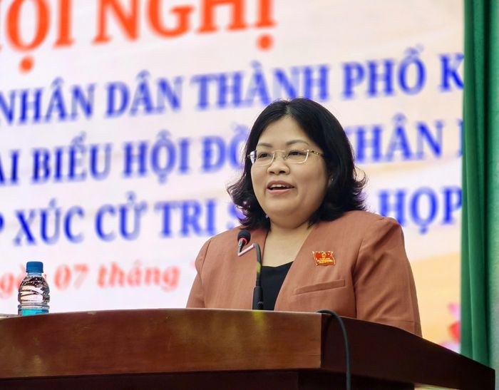 Phó Chủ tịch HĐND TPHCM Nguyễn Trường Nhật Phượng phát biểu tại buổi tiếp xúc