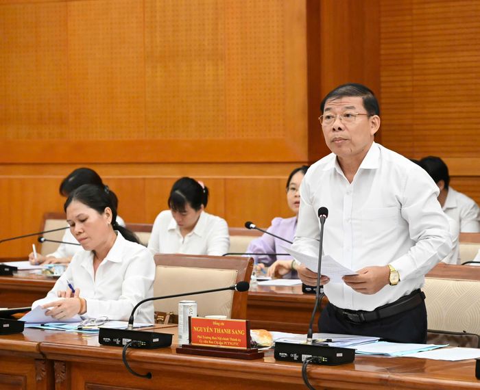  Phó Trưởng Ban Nội chính Thành ủy TPHCM Nguyễn Thanh Sang báo cáo tại phiên họp. Ảnh: VIỆT DŨNG 