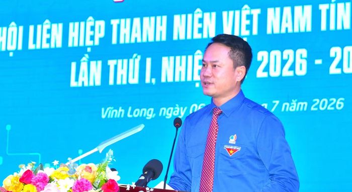 Anh Nguyễn Kim Quy - Bí thư Trung ương Đoàn, Phó Chủ tịch Thường trực Hội LHTN Việt Nam phát biểu tại Đại hội.