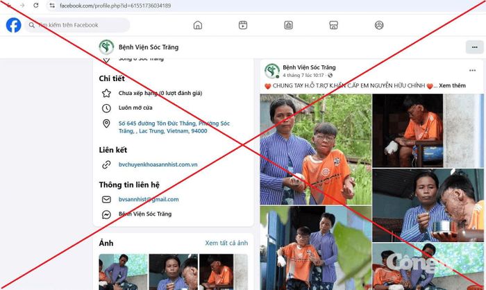 Giao diện trang Facebook giả mạo "Bệnh viện Sóc Trăng".