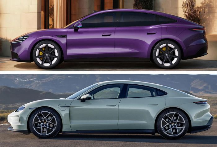 So sánh từ thiết kế bên hông giữa MG 07 và Porsche Taycan. Ảnh: Carscoops