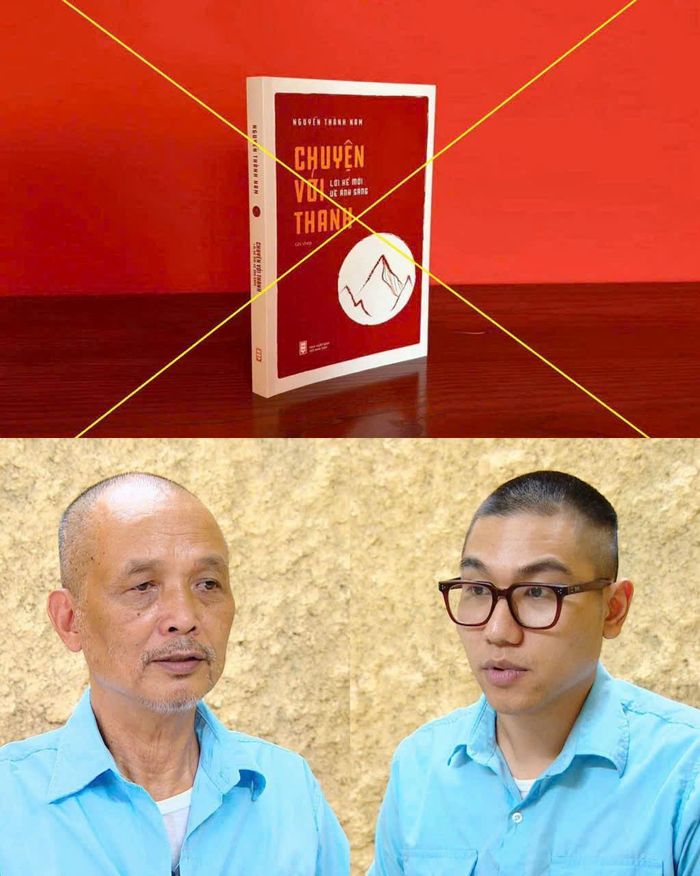 Cuốn sách bị thu hồi (ảnh trên); 2 bị can Nguyễn Thành Nam và Trần Việt Anh (ảnh dưới).