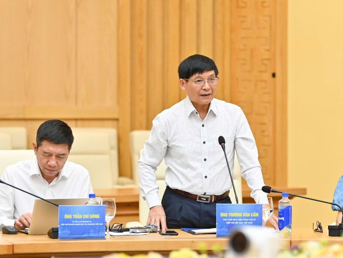 Ông Trương Văn Cẩm, Tổng Thư ký Hiệp hội Dệt may Việt Nam phát biểu tại cuộc họp.