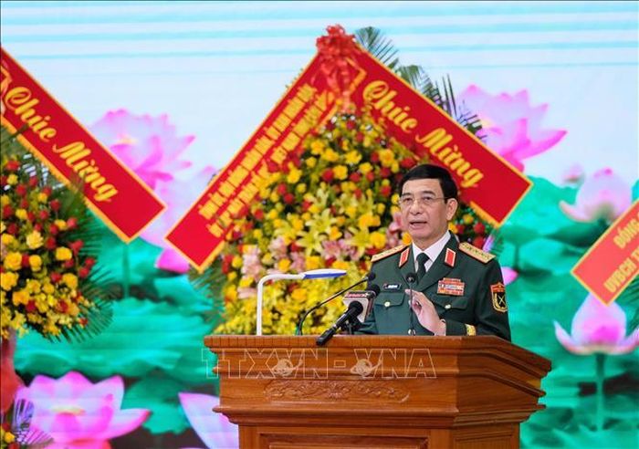 Đại tướng Phan Văn Giang, Ủy viên Bộ Chính trị, Phó Thủ tướng Chính phủ, Bộ trưởng Bộ Quốc phòng phát biểu tại Lễ kỷ niệm.