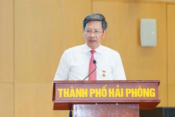 Ông Lê Anh Quân, Phó Bí thư Thường trực Đảng ủy, Phó Chủ tịch Thường trực UBND thành phố Hải Phòng phát biểu tại Hội nghị. Ảnh:UBND thành phố Hải Phòng.
