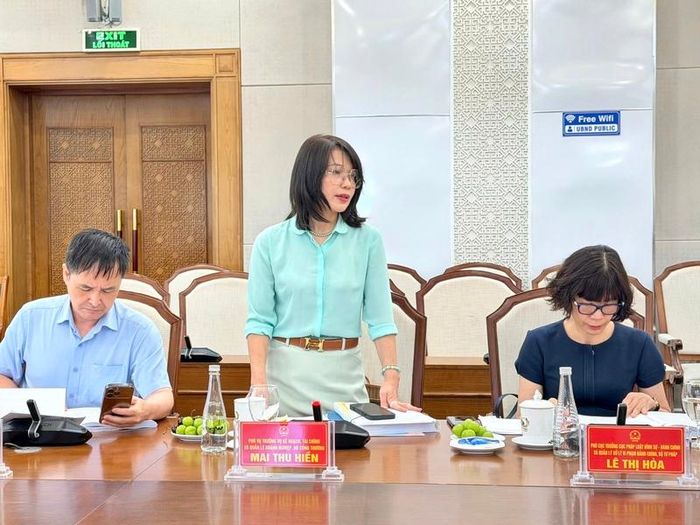 Bà Mai Thu Hiền, Phó Vụ trưởng Vụ Kế hoạch, tài chính và Quản lý doanh nghiệp, Bộ Công Thương phát biểu tại hội nghị.