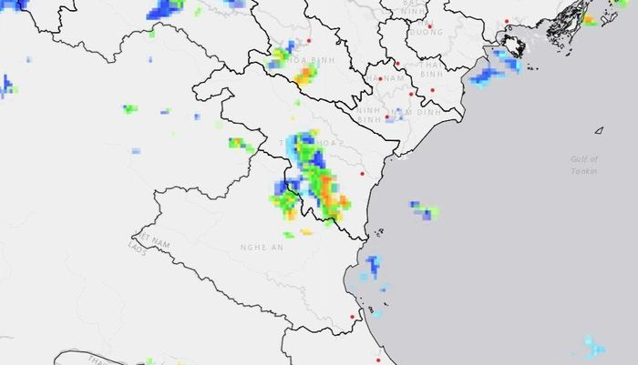 Ảnh radar thời tiết tỉnh Thanh Hóa (Nguồn: Trung tâm Mạng lưới KTTV Quốc gia, http://hymetnet.gov.vn)