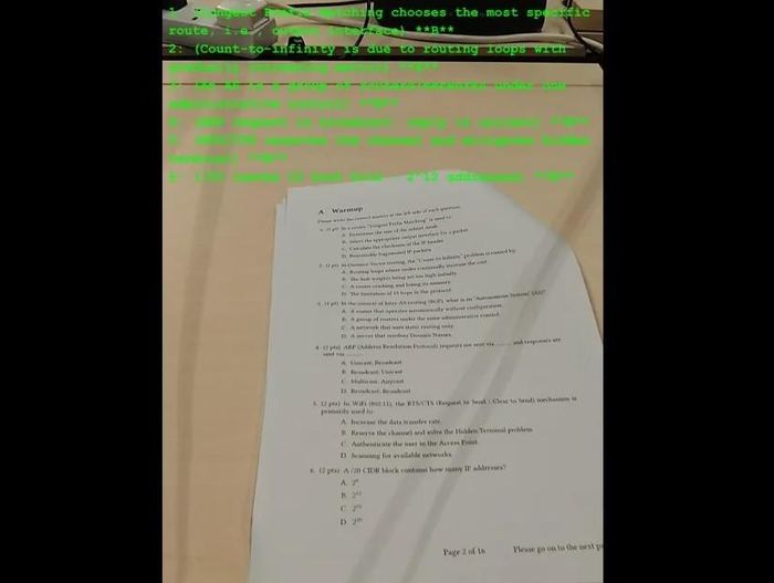 Giao diện hiển thị câu trả lời trên kính AI trong thử nghiệm tại một kỳ thi. Ảnh: Zili Meng and Jun Zhang