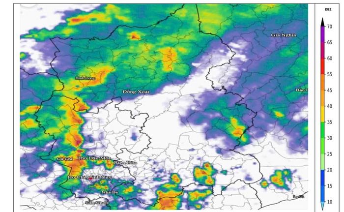 Ảnh radar tại khu vực thành Phố Đồng Nai.